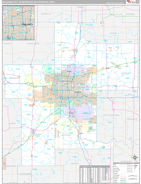 Oklahoma City Metro Area Wall Map Premium Style